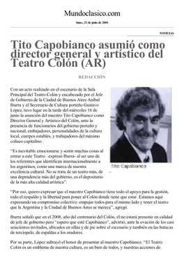 Tito Capobianco Asumió Como Director General Y Artístico Del Teatro Colón (AR)