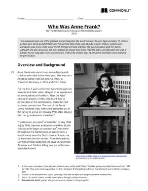 Who Was Anne Frank? by the United States Holocaust Memorial Museum 2016