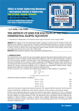 The Method of Lines for Solution of the Two- Dimensional Elliptic Equation