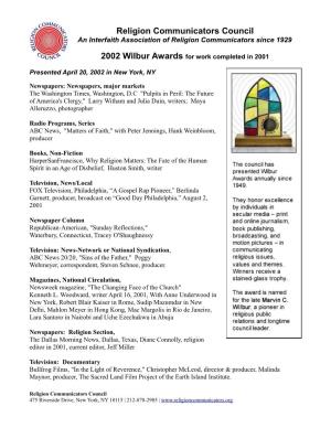 2002 Wilbur Award Winners