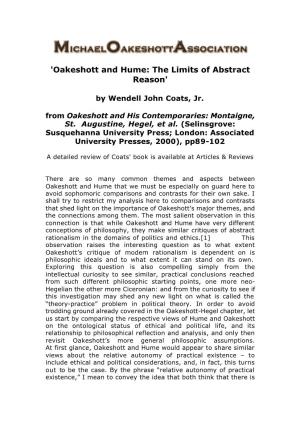 'Oakeshott and Hume: the Limits of Abstract Reason'