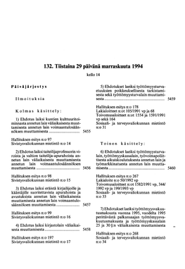 Pöytäkirja PTK 132/1994 Vp