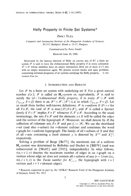 Helly Property in Finite Set Systems*