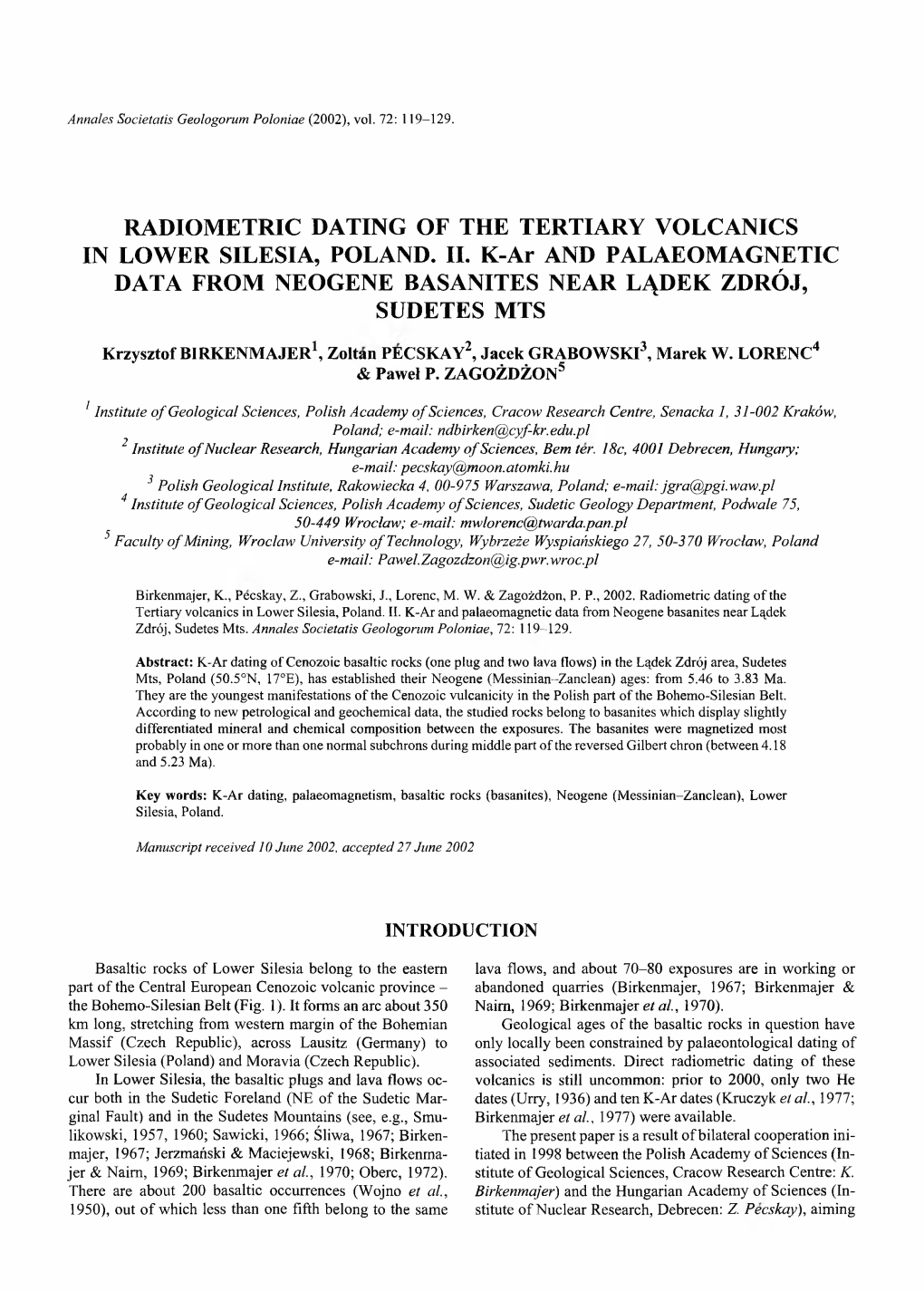 Radiometric Dating of the Tertiary Volcanics in Lower Silesia, Poland