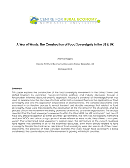 A War of Words: the Construction of Food Sovereignty in the US & UK
