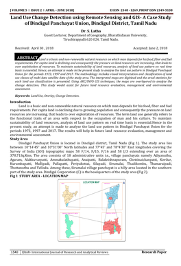 Land Use Change Detection Using Remote Sensing and GIS- a Case Study of Dindigul Panchayat Union, Dindigul District, Tamil Nadu