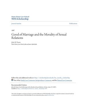 Good of Marriage and the Morality of Sexual Relations John M