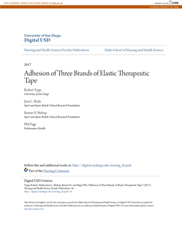 Adhesion of Three Brands of Elastic Therapeutic Tape Robert Topp University of San Diego