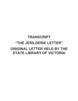 Transcript “The Jerilderie Letter” Original Letter Held by the State Library of Victoria