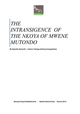 The Intransigence of the Nkoya of Mwene Mutondo