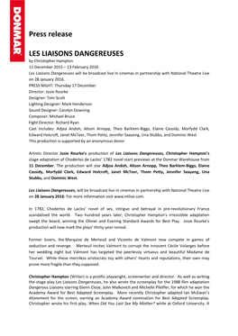 Press Release LES LIAISONS DANGEREUSES