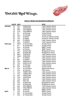 2020-21 Regular Season Schedule