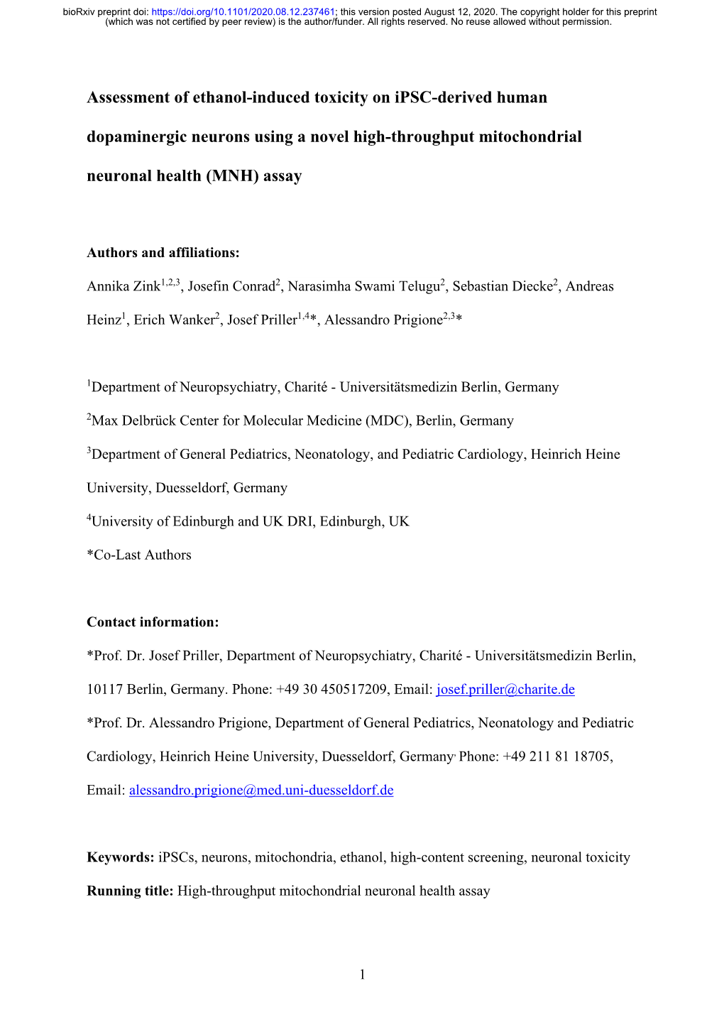 Assessment of Ethanol-Induced Toxicity on Ipsc-Derived Human