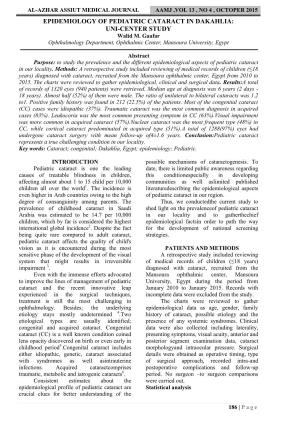 EPIDEMIOLOGY of PEDIATRIC CATARACT in DAKAHLIA: UNI-CENTER STUDY Walid M