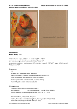 Object Record Excerpt for Lost Art ID: 477903 Updated by Gurlitt Provenance Research Project