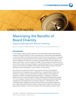DIRECTOR NOTES Maximizing the Benefits of Board Diversity Lessons Learned from Activist Investing