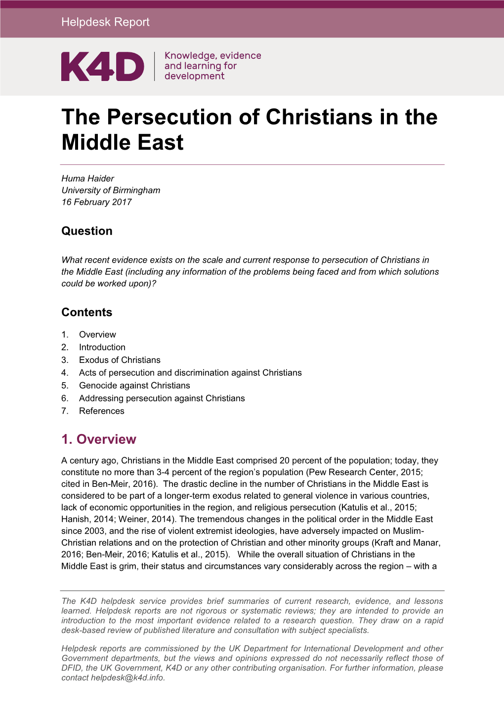 The Persecution of Christians in the Middle East