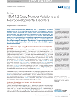 16P11.2 Copy Number Variations and Neurodevelopmental Disorders
