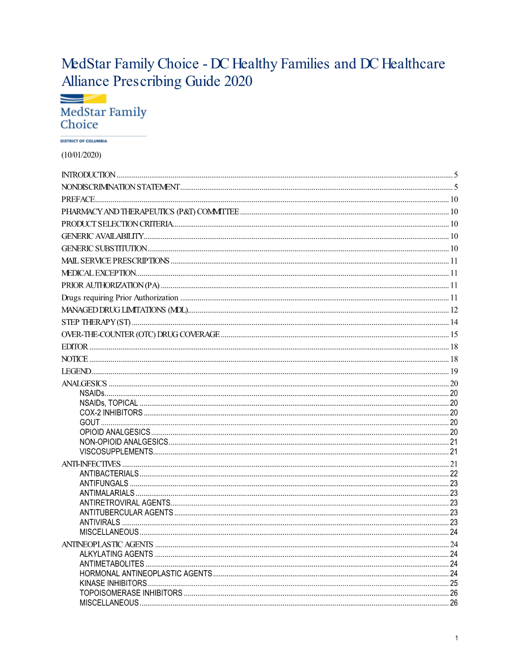 DC Healthy Families and DC Healthcare Alliance Prescribing Guide 2020