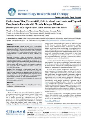 Evaluation of Zinc, Vitamin B12, Folic Acid and Iron Levels and Thyroid