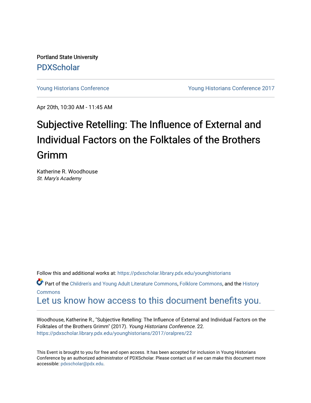 The Influence of External and Individual Factors on the Folktales of the Brothers Grimm