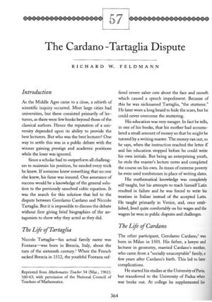 The Cardano-Tartaglia Dispute