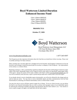 Boyd Watterson Limited Duration Enhanced Income Fund