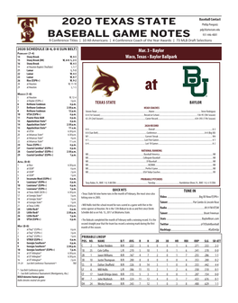 2020 Texas State Baseball Game Notes