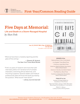Five Days at Memorial: Life and Death in a Storm-Ravaged Hospital by Sheri Fink