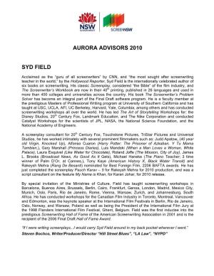 Aurora Advisors 2010 Syd Field