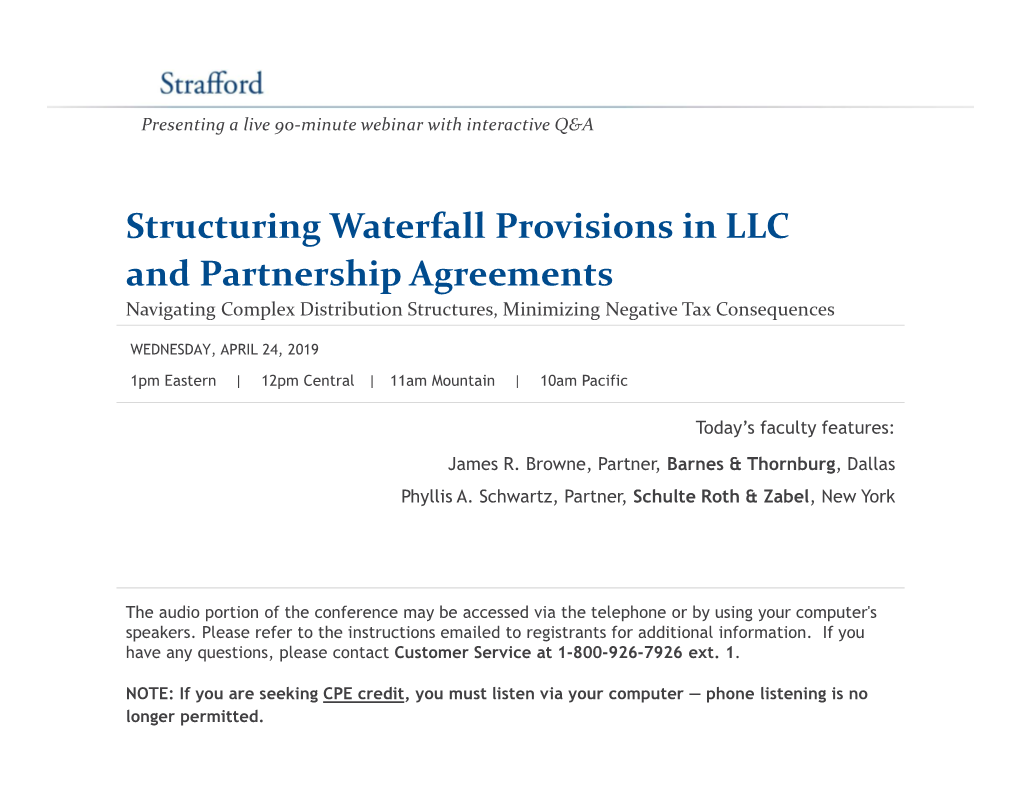 Structuring Waterfall Provisions in LLC and Partnership Agreements Navigating Complex Distribution Structures, Minimizing Negative Tax Consequences