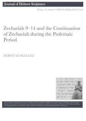 Zechariah 9–14 and the Continuation of Zechariah During the Ptolemaic Period