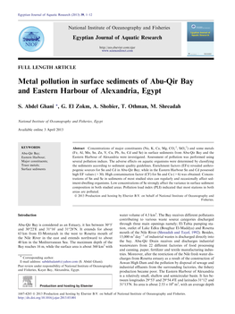 Metal Pollution in Surface Sediments of Abu-Qir Bay and Eastern Harbour of Alexandria, Egypt