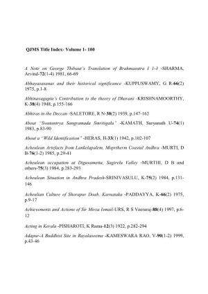 QJMS Title Index- Volume 1- 100