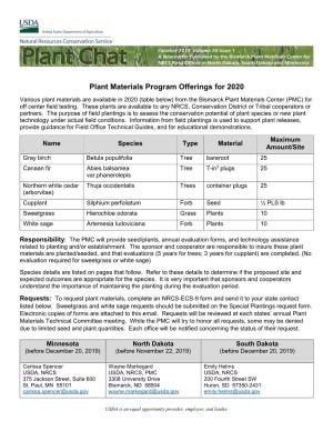 Plant Chat Oct 2019 Vol. 20 Issue 1, Plant Paterials Program Offers