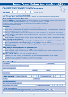 To Download a Baggage, Personal Money and Documents Claim Form