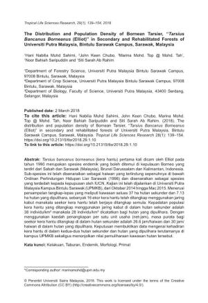 The Distribution and Population Density of Bornean Tarsier, “Tarsius
