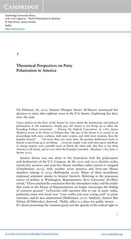 Theoretical Perspectives on Party Polarization in America