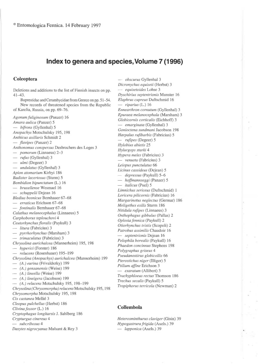 To Genera and Species, Volume 7 (1996)