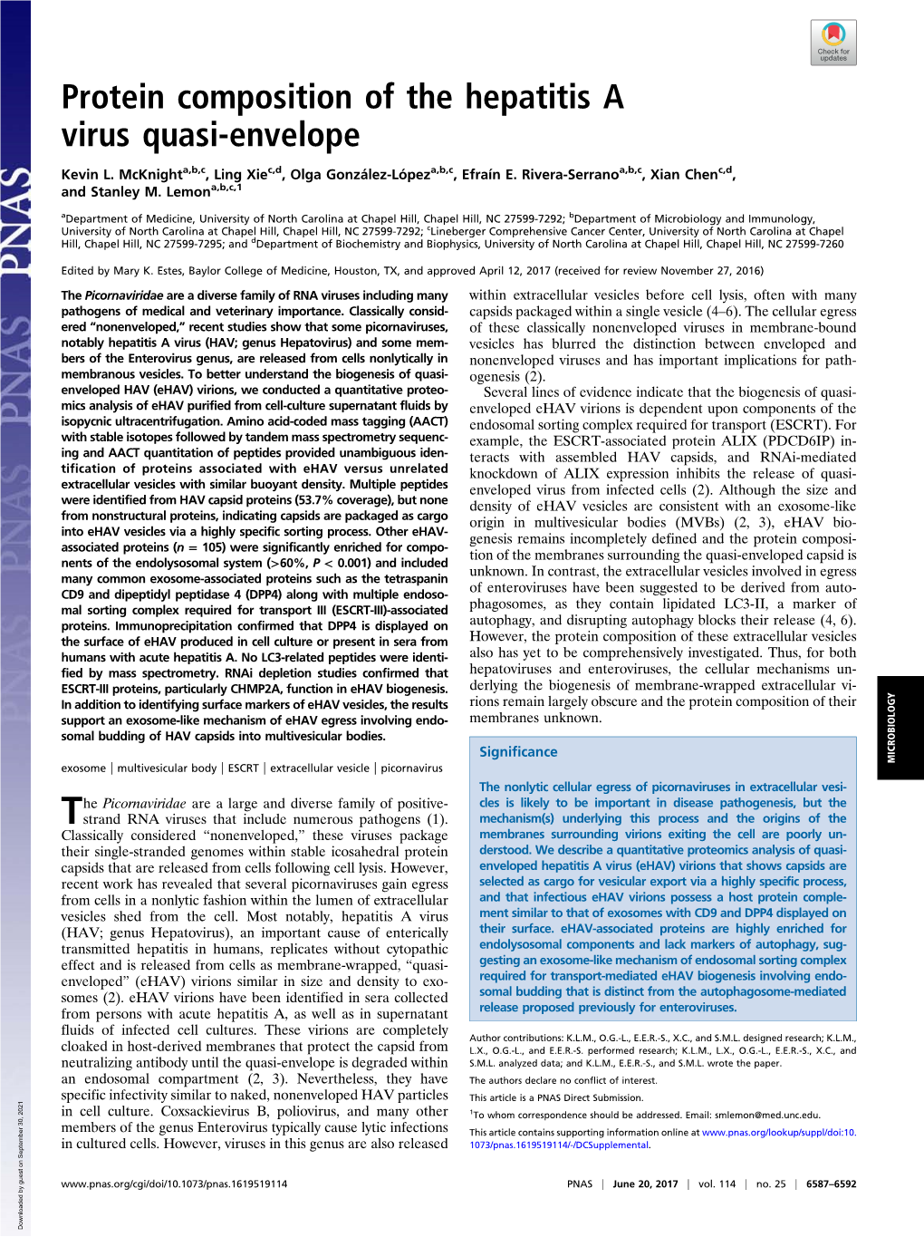 Protein Composition of the Hepatitis a Virus Quasi-Envelope