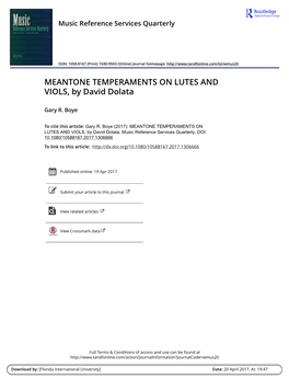 MEANTONE TEMPERAMENTS on LUTES and VIOLS, by David Dolata
