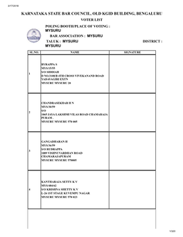 Mysuru Bar Association : Mysuru Taluk : Mysuru District : Mysuru