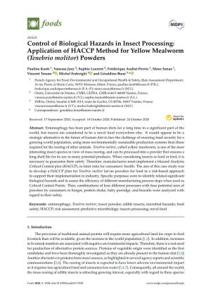 Control of Biological Hazards in Insect Processing: Application of HACCP Method for Yellow Mealworm (Tenebrio Molitor) Powders