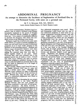 ABDOMINAL PREGNANCY an Attempt to Determine the Incidence of Implantation of Fertilized Ova in the Peritoneal Cavity, with Notes on a Personal Case by T