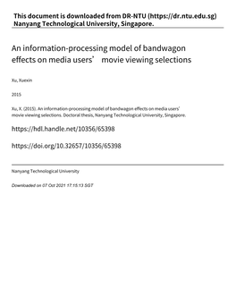 An Information‑Processing Model of Bandwagon Effects on Media Users' Movie Viewing Selections