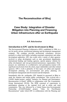 The Reconstruction of Bhuj Case Study: Integration of Disaster