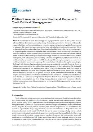 Political Consumerism As a Neoliberal Response to Youth Political Disengagement