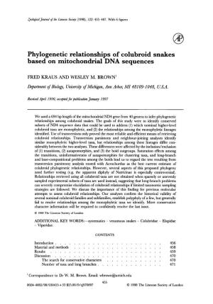 Phylogenetic Relationships of Colubroid Snakes Based on Rnitochondrial DNA Sequences