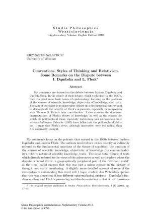 Conventions, Styles of Thinking and Relativism