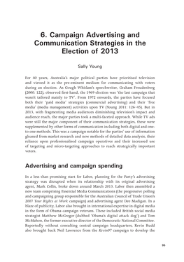 6. Campaign Advertising and Communication Strategies in the Election of 2013